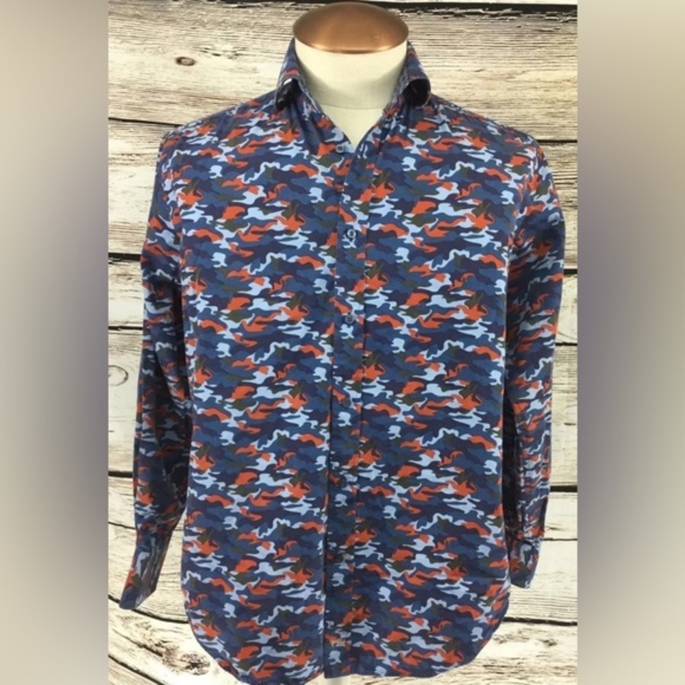 Thomas Dean Size XL Multicolor Camo Long Sleeve Button Shirt